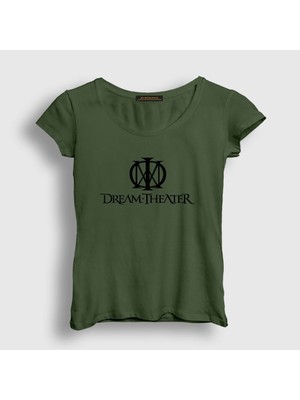 Presmono Kadın Haki Logo Dream Theater T-Shirt