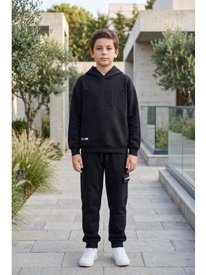 Mutlu Kids Erkek Çocuk Kapüşonlu Baskılı Cep Detaylı Eşofman Takımı