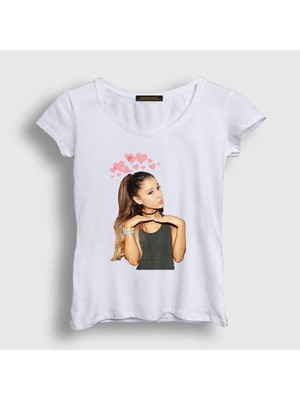 Presmono Kadın Beyaz Hearts Ariana Grande T-Shirt