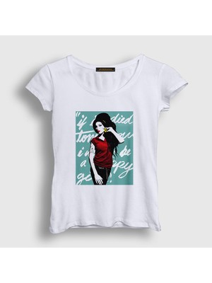 Presmono Kadın Beyaz Icon Amy Winehouse T-Shirt
