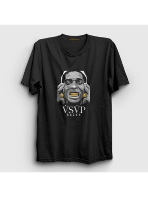 Presmono Unisex Siyah Gold ASAP Rocky T-Shirt