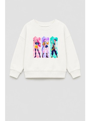 Monila Kız Çocuk 3 Iplik Kumaş Pamuklu Huntrix Baskılı Sweatshirt