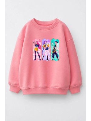 Monila Kız Çocuk 3 Iplik Kumaş Pamuklu Huntrix Baskılı Sweatshirt
