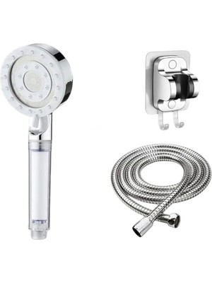 Ozka Concept 3'lü Set Masajlı Filtreli Duş Başlığı Gri Kendinden Yapışkanlı Mafsal Askı 150 cm Hortum Yüksek Bas