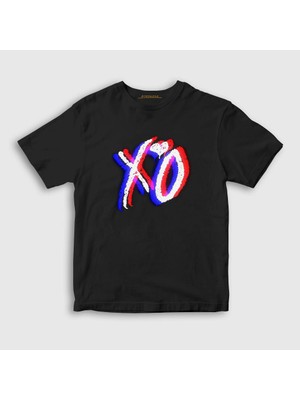 Presmono Unisex Çocuk Siyah Glitch Xo The Weeknd T-Shirt