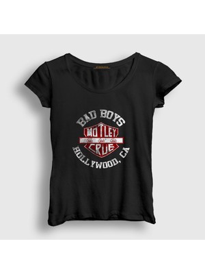 Presmono Kadın Siyah Bad Boys Mötley Crüe T-Shirt