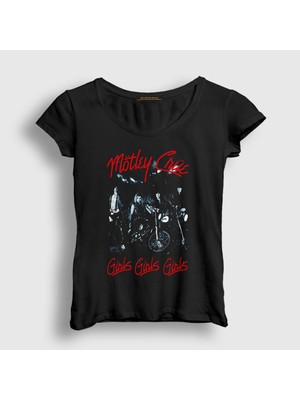 Presmono Kadın Siyah Girls Mötley Crüe T-Shirt