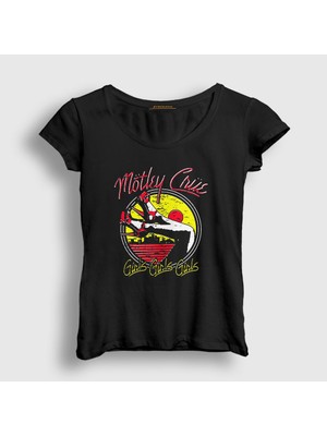 Presmono Kadın Siyah Girls V2 Mötley Crüe T-Shirt