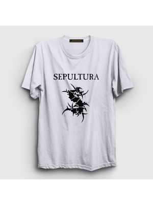 Presmono Unisex Beyaz Logo Sepultura T-Shirt