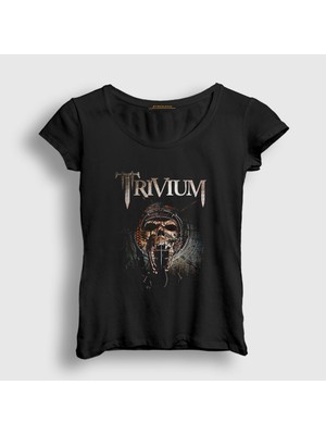 Presmono Kadın Siyah Skull Trivium T-Shirt