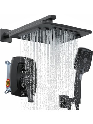 Ozka Concept Ello&allo Mat Siyah Banyo Duş Bataryası Seti Vana, Yağış Duş Başlığı El Combo ile