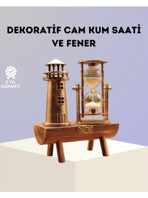 Dekoratif Ahşap Kum Saati ve Deniz Feneri Figürlü Masa Süsü – Şık ve Fonksiyonel Tasarım