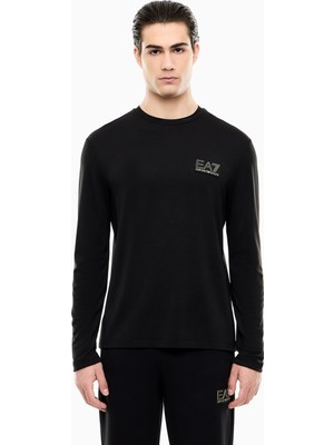 EA7 Erkek Normal Kalıp Yuvarlak Yakalı Uzun Kollu Siyah T-Shirt 7M002240 AF13739-UC001
