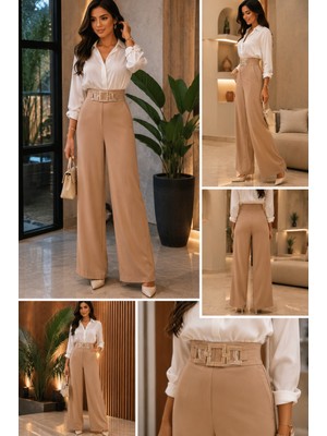 Sateen Aksesuarlı Saten Krep Kadın Pantolon