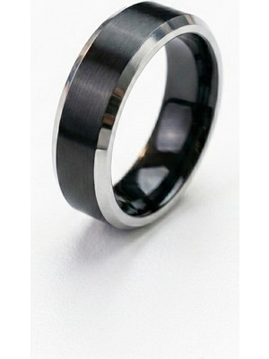 Celikchi Erkek Siyah Renk Gümüş Detay 6 mm Tungsten Yüzük