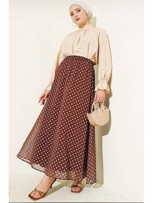 Luniva Butik Puantiyeli Tül Astarlı Uzun Etek