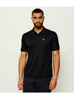 EA7 Erkek Normal Kalıp Plaka Logo Detaylı Kısa Kollu Siyah Polo Yaka T-Shirt 7M002097 AF13862-UC001