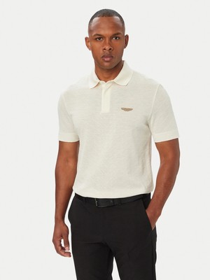 Boss Erkek Normal Kesim Logo Etiketli Pamuklu Jakarlı Kısa Kollu Ekru Polo Yaka T-Shirt 50565174-118