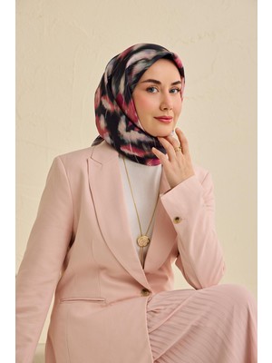 Silk Home Twill Ipek Eşarp Soyut Çiçek Desen Siyah 90X90