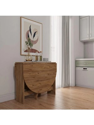 Ankara Orman Ürünleri Pratik Katlanır - Açılır Kapanır Yuvarlak Mutfak Yemek Çalışma Masası - 145 cm x 90 cm - %100 Mdf