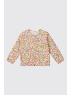 Panço Kız Çocuk Kapitoneli Biyeli Pembe Ceket