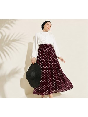 Luniva Butik Puantiyeli Tül Astarlı Uzun Etek