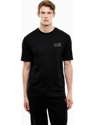 EA7 Erkek Normal Kalıp Yuvarlak Yakalı Logo Basklı Kısa Kollu Siyah T-Shirt 7M002238 AF13739-UC001