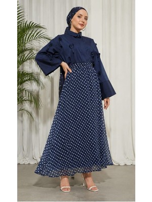 Luniva Butik Puantiyeli Tül Astarlı Uzun Etek