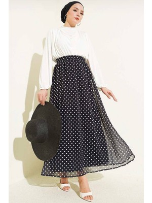 Luniva Butik Puantiyeli Tül Astarlı Uzun Etek