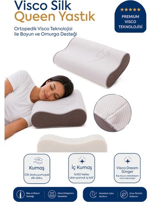 Homedius Visco Queen Spacer Silk Boyun Destekli Ortopedik Visco Yastık 55X35X12 cm