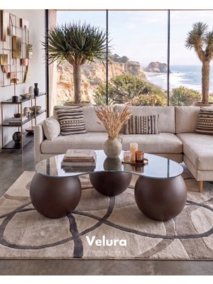 Velura Home & Living Modern Orta Sehpa & Top Sehpa Cam Sehpa & Küre Orta Sehpa - 41 cm Koyu Ceviz - Fasulye - Şeffaf Cam