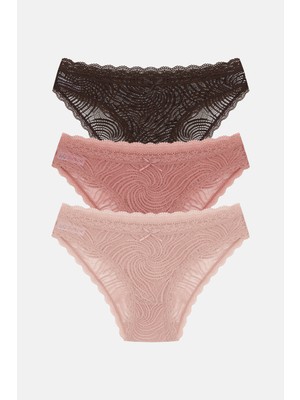 Suwen 3'lü Dantelli Normal Bel Slip Külot