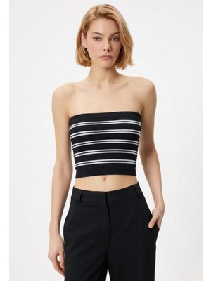 Formactive Kadın Çizgili Likralı Straplez Büstiyer Bluz – Esnek Kumaşlı Crop Top, Vücuda Oturan Şık Yazlık Atlet 1993
