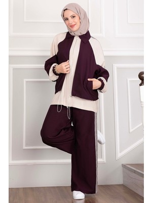 Ebru Tesettür Oversize Fermuarlı Ikili Spor Takım Bordo
