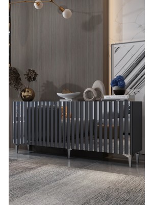 Dekortis Home Dekor 180DHDK6AG Aden Pleksi Desen Konsol ve Tv Sehpası, Ünitesi Antrasit-Gümüş