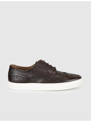 Cabani Kahverengi Hakiki Deri Erkek Oxford Sneaker
