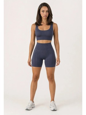 Formactive U Yaka Büstiyer ve Push Up Şortlu Spor Tayt Takım - Füme / 1920-1950