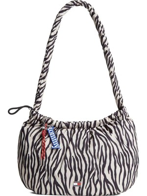 Tommy Hilfiger Siyah Kadın Omuz Çantası Tjw Icon Charms Zebra Hobo