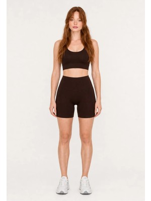 Formactive U Yaka Büstiyer ve Push Up Şortlu Spor Tayt Takım - Kahverengi / 1920-1950