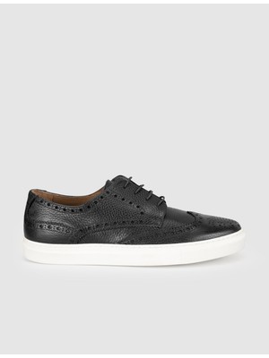 Cabani Siyah Hakiki Deri Erkek Oxford Sneaker