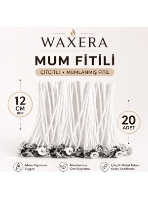 Waxera 12 cm Çıtçıtlı Mum Fitili – Mumlanmış Fitil – 20 Adet
