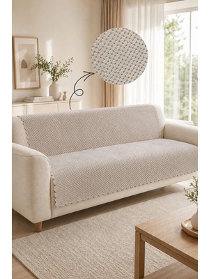 Sevim Kaymaz Taban Peluş Koltuk Örtüsü - Wellsoft Koltuk Örtüsü - 170X210 cm - Bej