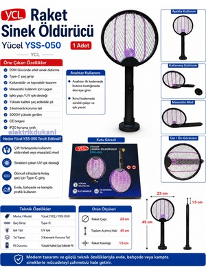 Ycl Raket 20W Sinek Yakalama Öldürme Cihazı Type-C Şarj Katlanabilir Masa Üstü Kullanım