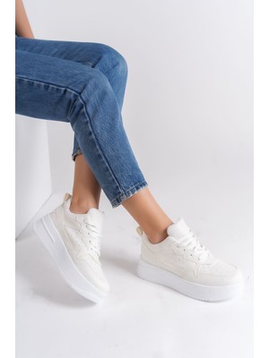 Alessı Bağcıklı Cool Kadın Sneaker Kırık Beyaz Spor Ayakkabı