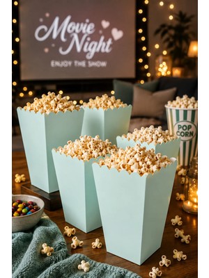 Dodomar Mısır Kutusu Pop Corn Kutusu Su Yeşili 8'li Doğum Günü Parti Sinema Temalı Patlamış Mısır Kutusu