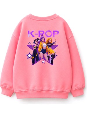 Monila Kız Çocuk 3 Iplik Kumaş Pamuklu K-Pop Baskılı Sweatshirt