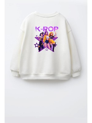 Monila Kız Çocuk 3 Iplik Kumaş Pamuklu K-Pop Baskılı Sweatshirt