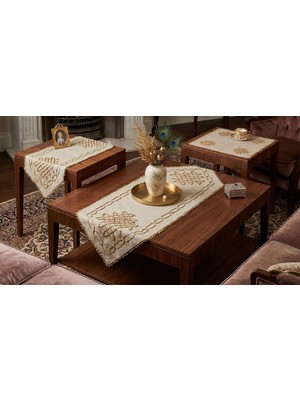 Belirtilmemiş Boncuklu El Işi Sehpa, Masa Örtülei 3 Lü Set (2 Adet Runner, 1 Kare Örtü)