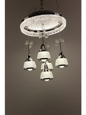 GN Gen Aydınlatma Gümüş Çemberli Seri 5li Estetik Kar Dokulu Küre Model Modern 3 Renk LED Avize