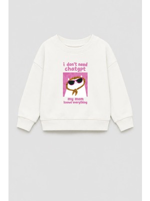 Monila Kız Çocuk 3 Iplik Kumaş Kedi Baskılı Pamuklu Sweatshirt